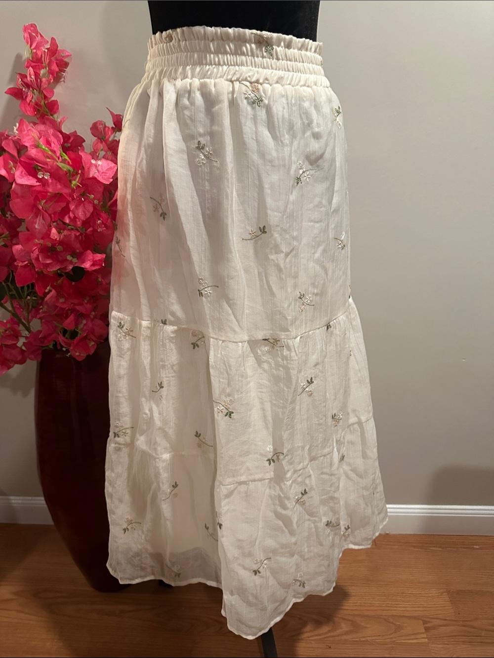 White Tiered Embroidered Maxi Skirt - Women's